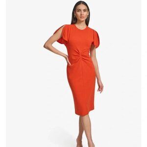Calvin Klein Scuba Crepe Split Sleeve Sheath Dress in Clay(Red) Size 12 EUC